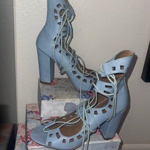 Lace up blue heels hot soles
